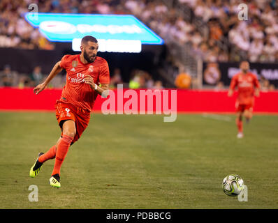 Karim Benzema (9) von Real Madrid steuert Kugel während der ICC-Spiel gegen AS Roma an MetLife Stadium. Real gewann 2 - 1 (Foto von Lew Radin/Pacific Press) Stockfoto