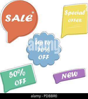 Set Verkauf Sprechblase Banner, Rabatt tags Design vorlage, App Icons, Vector Illustration. Stock Vektor