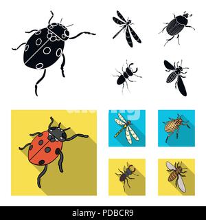 Gliederfüßer Insekten Marienkäfer, Libelle, Käfer, Colorado Käfer Insekten set Sammlung Icons in Schwarz, flat Vektor Symbol lieferbar Isometrische illustr Stock Vektor