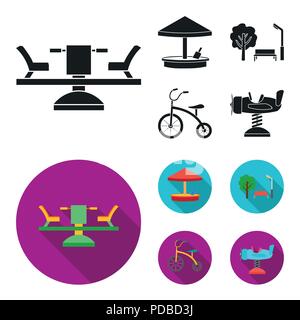 Karussell, Sandkasten, Park, Dreirad. Spielplatz set Sammlung Icons in Schwarz, flat Vektor Symbol lieferbar Abbildung. Stock Vektor