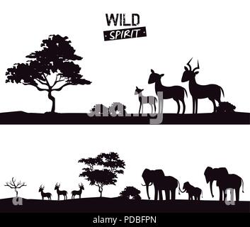 Afrikanische Tiere Silhouetten Stock Vektor