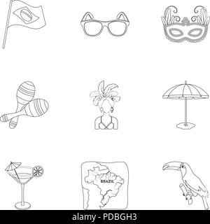 Reihe von Icons zum Thema Brasilien. Brasilianische nationale Attraktionen. Brasilien land Aicon im Set Sammlung auf Outline style Vektor Symbol lieferbar Web Stock Vektor