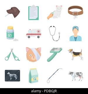 Tierklinik cartoon Symbole im Set Sammlung für Design. Die Behandlung einer PET-Vektor Symbol lieferbar Abbildung. Stock Vektor