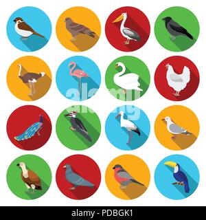 Arten von Vögeln flachbild Symbole im Set Sammlung für Design. Haus- und Wild Bird vektor Symbol lieferbar Abbildung. Stock Vektor