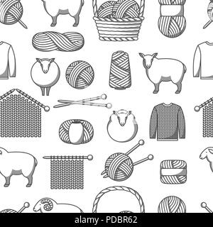 Nahtlose Muster mit Wolle. Waren in Handarbeit, stricken oder Tailor Shop Stock Vektor