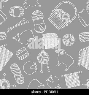 Nahtlose Muster mit Wolle. Waren in Handarbeit, stricken oder Tailor Shop Stock Vektor