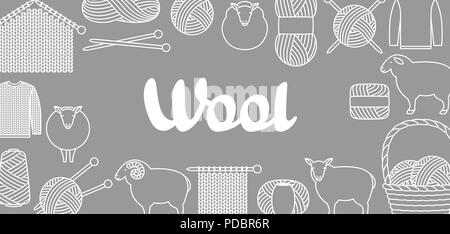 Hintergrund mit Wolle. Waren in Handarbeit, stricken oder Tailor Shop Stock Vektor