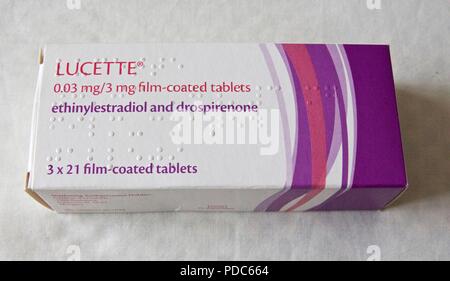 Lucette ist eine Antibabypille, die oft als die Antibabypille oder die Pille, die verwendet wird, um eine Schwangerschaft zu verhindern Stockfoto