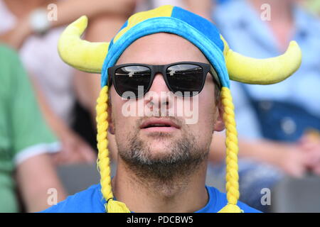 Berlin, Deutschland. 08 Aug, 2018. Athletik, Europameisterschaften im Olympischen Stadion: ein Fan von Schweden. Quelle: Bernd Thissen/dpa/Alamy leben Nachrichten Stockfoto