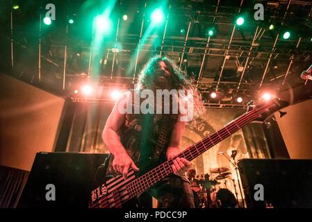 Toronto, Ontario, Kanada. 7 Aug, 2018. JOHN JD DESERVIO von "Black Label Society" bei Rebel Club in Toronto durchgeführt. Quelle: Igor Vidyashev/ZUMA Draht/Alamy leben Nachrichten Stockfoto