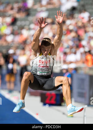 Berlin, Deutschland. 07 Aug, 2018. Mathias BRUGGER, Deutschland, Aktion, decathlon Weitsprung, auf 07.08.2018 Europäische Leichtathletik WM 2018 in Berlin/Deutschland vom 06.08. - 12.08.2018. | Verwendung der weltweiten Kredit: dpa/Alamy leben Nachrichten Stockfoto