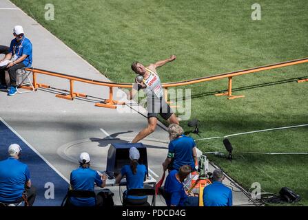 Berlin, Deutschland. 07 Aug, 2018. Mathias BRUGGER, Deutschland, Aktion, decathlon Kugelstoßen, auf 07.08.2018 Europäische Leichtathletik WM 2018 in Berlin/Deutschland vom 06.08. - 12.08.2018. | Verwendung der weltweiten Kredit: dpa/Alamy leben Nachrichten Stockfoto