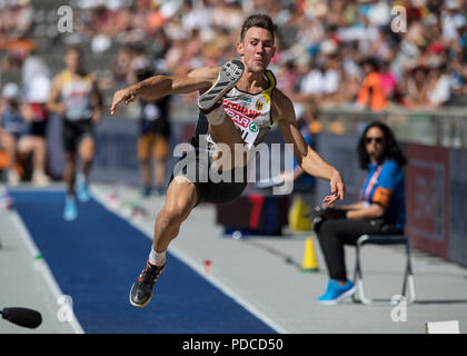 Berlin, Deutschland. 07 Aug, 2018. Niklas KAUL, Deutschland, Aktion, decathlon Weitsprung, auf 07.08.2018 Europäische Leichtathletik WM 2018 in Berlin/Deutschland vom 06.08. - 12.08.2018. | Verwendung der weltweiten Kredit: dpa/Alamy leben Nachrichten Stockfoto