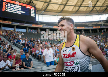 Berlin, Deutschland. 07 Aug, 2018. Mathias BRUGGER, Deutschland, laughsd decathlon Weitsprung, auf 07.08.2018 Europäische Leichtathletik WM 2018 in Berlin/Deutschland vom 06.08. - 12.08.2018. | Verwendung der weltweiten Kredit: dpa/Alamy leben Nachrichten Stockfoto