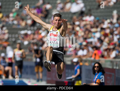 Berlin, Deutschland. 07 Aug, 2018. Niklas KAUL, Deutschland, Aktion, decathlon Weitsprung, auf 07.08.2018 Europäische Leichtathletik WM 2018 in Berlin/Deutschland vom 06.08. - 12.08.2018. | Verwendung der weltweiten Kredit: dpa/Alamy leben Nachrichten Stockfoto