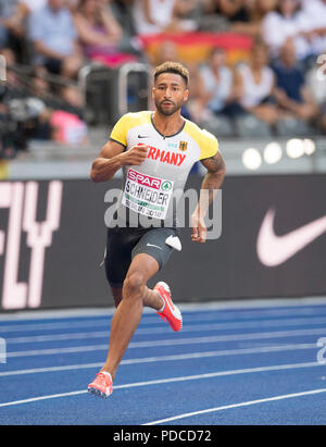 Berlin, Deutschland. 07 Aug, 2018. Patrick SCHNEIDER, Deutschland, Aktion. Leitung 400 m der Männer 07.08.2018 Europäische Leichtathletik WM 2018 in Berlin/Deutschland vom 06.08. - 12.08.2018. | Verwendung der weltweiten Kredit: dpa/Alamy leben Nachrichten Stockfoto