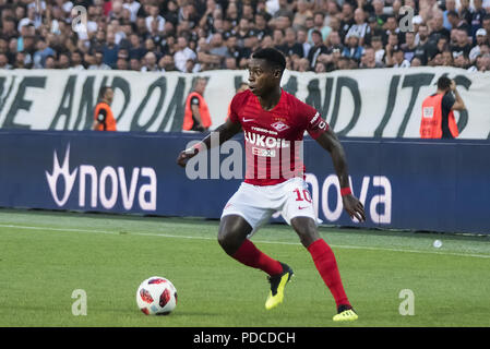Thessaloniki, Griechenland. 8 Aug, 2018. Spartak Moskau FC player Quincy Promes in Aktion bei einem Match zwischen PAOK FC und Spartak Moskau FC. PAOK FC FC Spartak Moskau für die dritte Qualifikationsrunde der UEFA Champions League, an der nördlichen griechischen Stadt Thessaloniki. Credit: Giannis Papanikos/ZUMA Draht/Alamy leben Nachrichten Stockfoto