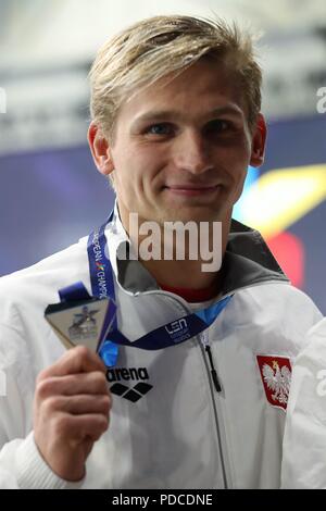 Glasgow, UK. 8. August 2018. Radoslav Kawecki (Polen) während des Schwimmen Europameisterschaften Glasgow 2018, in Tollcross International Swimming Centre in Glasgow, Großbritannien, Tag 7, am 8. August 2018 - Foto Laurent Lairys/DPPI Credit: Laurent Lairys/Agence Locevaphotos/Alamy leben Nachrichten Stockfoto