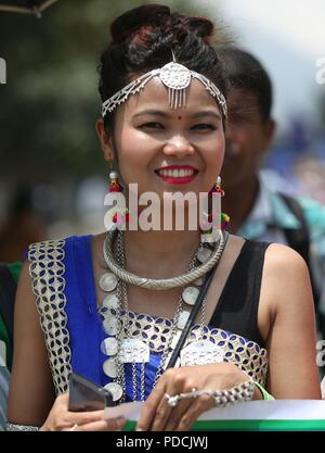 Kathmandu, Nepal. 9 Aug, 2018. Menschen zur Teilnahme an einer Feier des Internationalen Tages der indigenen Völker der Welt in Kathmandu, Nepal, am Aug 9, 2018. Credit: Sunil Sharma/Xinhua/Alamy leben Nachrichten Stockfoto