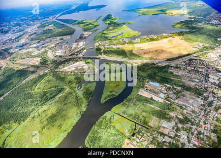 Panorama der Stadt aus der Vogelperspektive. Panorama der Stadt Stettin Blick von oben. Stockfoto