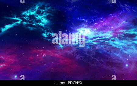 Der Kosmos mit Sternen Geburt im Nebel Wolken. Galaxy abstrakten 3D-Darstellung. Konzept von Raum Reise und Exploration. Stockfoto