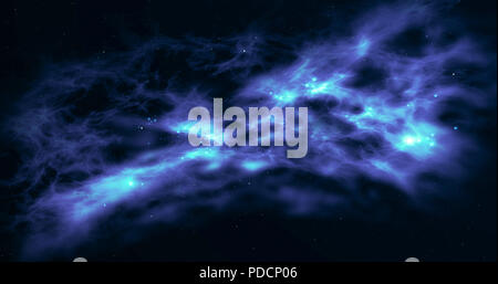 Die Galaxie mit der Geburt von Sternen in Nebel Wolken. Cosmos Hintergrund. Abstrakte Konzept der Space Exploration 3D-Abbildung. Stockfoto