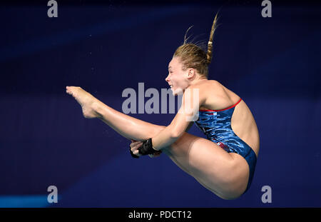 Großbritanniens Robyn Birke in der Frauen 10-m-Final am Tag sieben der 2018 europäischen Meisterschaften am Scotstoun Sport Campus, Glasgow. Stockfoto