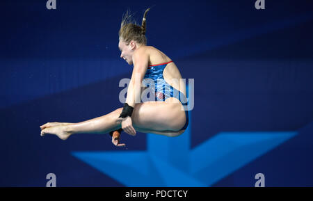 Großbritanniens Robyn Birke in der Frauen 10-m-Final am Tag sieben der 2018 europäischen Meisterschaften am Scotstoun Sport Campus, Glasgow. Stockfoto