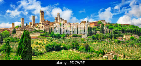 Beeindruckende San Gimignano Dorf, Panoramaaussicht, Siena, Toskana, Italien Stockfoto