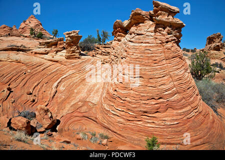 AZ 00226-00 ... ARIZONA-exponierten Lagen auf einem Sandstein Hügel und Alte, erodiert Buttes mit ungewöhnlichen Formen entlang der Ridgecrest in der Cottonwood Abdeckung Stockfoto