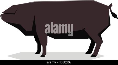 Flache geometrische Große schwarze Schwein Stock Vektor