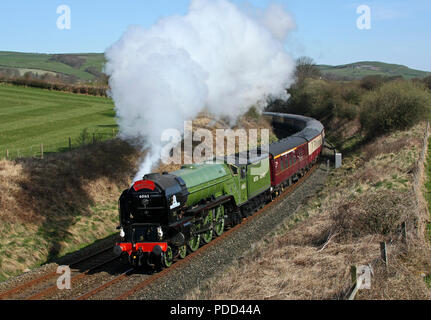 60163 Tornado heads up Lindal Bank nr Pennington am 14.4.10. Stockfoto