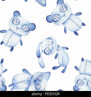 Nahtlose Muster mit handgemachten Spielsachen. Aquarell creepy Teddybär Stockfoto