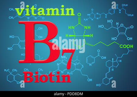 Vitamin B7, Biotin. Die chemische Formel, der molekularen Struktur. 3D-Rendering Stockfoto