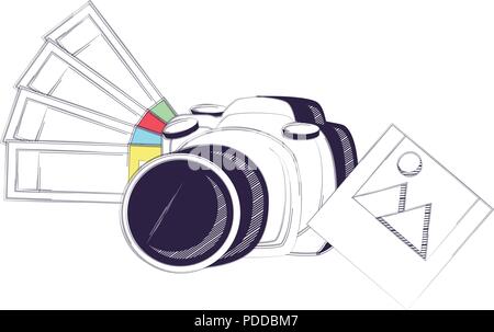 Photographische Kamera mit Color Picker und Bild auf weißem Hintergrund, Vector Illustration Stock Vektor