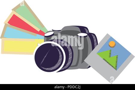 Photographische Kamera mit Color Picker und Bild auf weißem Hintergrund, Vector Illustration Stock Vektor