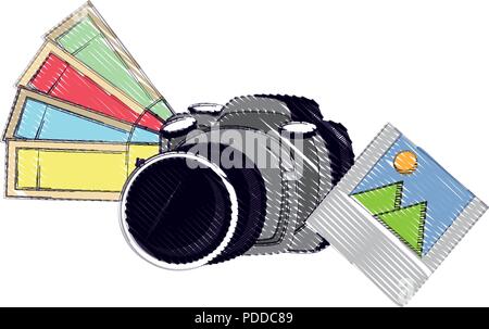 Photographische Kamera mit Color Picker und Bild auf weißem Hintergrund, Vector Illustration Stock Vektor