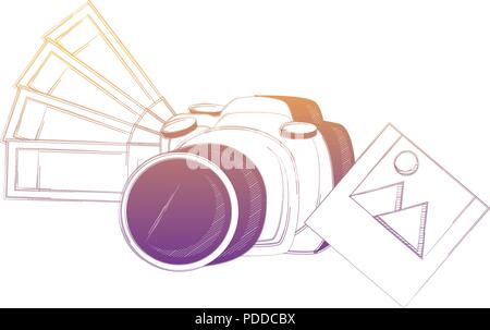 Photographische Kamera mit Color Picker und Bild auf weißem Hintergrund, Vector Illustration Stock Vektor