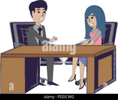 Cartoon Geschäftsmann im Büro mit einer Frau sprechen über weißer Hintergrund, Vektor, Abbildung Stock Vektor