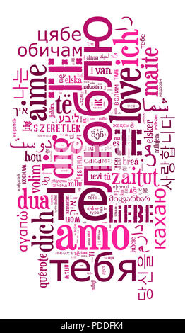 Liebe und Valentinstag Liebe wordcloud Konzept, Text in verschiedenen Sprachen Stockfoto