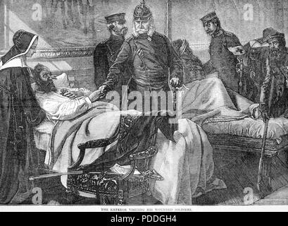 Französisch-preußischen Krieg 1870-1871 Kaiser Wilhelm I., die in einem Krankenhaus für verletzte Soldaten Stockfoto
