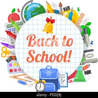 Zeit, zurück zu Schule Objekte rund um Banner zu. Vector Illustration für Bildung Design. Stock Vektor