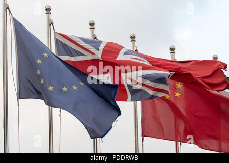 Europa, Großbritannien und China Flagge Stockfoto