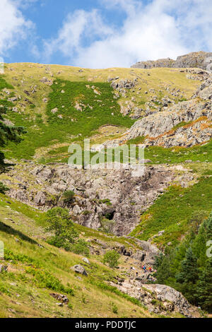 Stickle Ghyll Langdale, Lake District, UK, getrocknet in der Trockenheit wie der Sommer 2018. Stockfoto