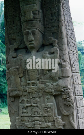 Detail der Stela D in Quirigua in Guatemala Stockfoto