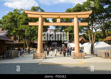 Torii Tor an Meiji Jingu Shinto ShrineTokyo Japan Asien Stockfoto