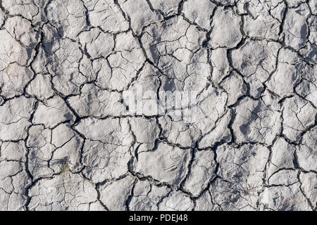 Eine Nahaufnahme der tiefe Risse auf dem Boden durch eine Dürre. Das Konzept der ökologischen Veränderungen in der Natur Stockfoto