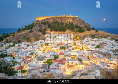 In der Dämmerung LIndos, Insel Rhodos - Griechenland Stockfoto