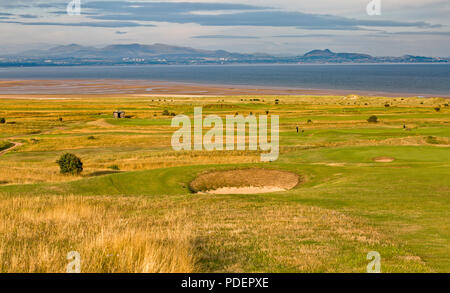 Gullane und East Lothian Küste mit dem Pentland Hills und Arthur's Seat, Schottland Stockfoto