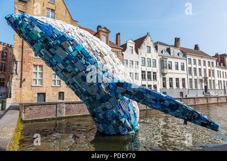 Brügge Kunststoff Wal, ein Kunstwerk aus Kunststoff, der aus dem Meer geborgen und in die Form eines Blauwals gebaut, angebracht, so dass es zu sehen Stockfoto